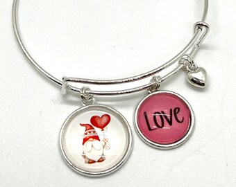 Pulsera de brazalete de encanto de gnomo, pulsera de brazalete de encanto de San Valentín para ella, regalo para ella