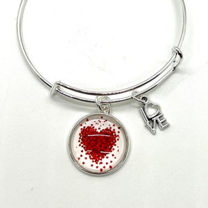 Valentine Charm Bangle Bracelet for her, Love Charm Bracelet, Gift for Wife, Gift for Her, Heart Charm Bracelet image 1