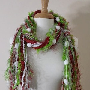 BEST SELLER Christmas Scarf, The Grinchie, Necklace Scarf, Knotted Scarf, Fringe Scarf, Lime and Red Scarf, Scarf for Christmas Party image 2