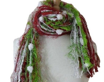 BEST SELLER Christmas Scarf, The Grinchie, Necklace Scarf, Knotted Scarf, Fringe Scarf, Lime and Red Scarf, Scarf for Christmas Party