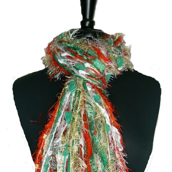 All Fringe Scarf Knotted Scarves - Christmas Scarf - Red, White, Green and Gold, Scarf Necklace, Holiday Scarf, Christmas scarves for women