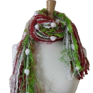 BEST SELLER Christmas Scarf, The Grinchie, Necklace Scarf, Knotted Scarf, Fringe Scarf, Lime and Red Scarf, Scarf for Christmas Party image 1