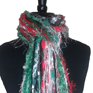 Fringe Scarf Knotted Scarves - Christmas Scarf in Red, White, Green and Black, Scarf Necklace, Scarf for Christmas Party, Secret Santa Scarf