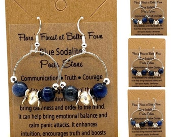 Sterling Silver Blue Sodalite Gemstone Hoop Earrings with Silver Accent Beads, Drop Earrings, Dangle Earrings, Choose Your Style