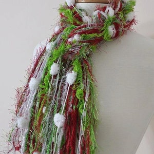 BEST SELLER Christmas Scarf, The Grinchie, Necklace Scarf, Knotted Scarf, Fringe Scarf, Lime and Red Scarf, Scarf for Christmas Party image 4
