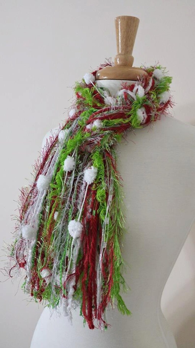 BEST SELLER Christmas Scarf, The Grinchie, Necklace Scarf, Knotted Scarf, Fringe Scarf, Lime and Red Scarf, Scarf for Christmas Party image 4