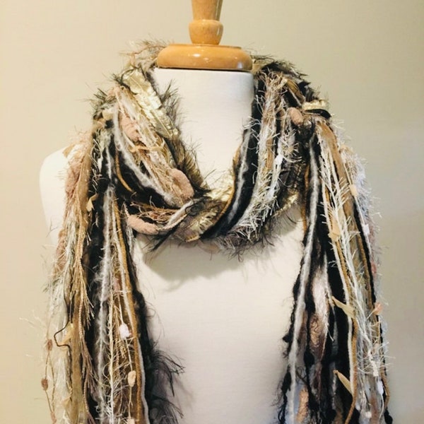 Back to Basics - Womens Scarf Fringe Scarves - Black, Brown, Taupe, Camel, Cream and Ivory, Gift for her, Gift for mom, Scarf Necklace