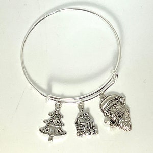 Silver Vintage Santa Claus Earrings and Bangle Charm Bracelet Set image 3