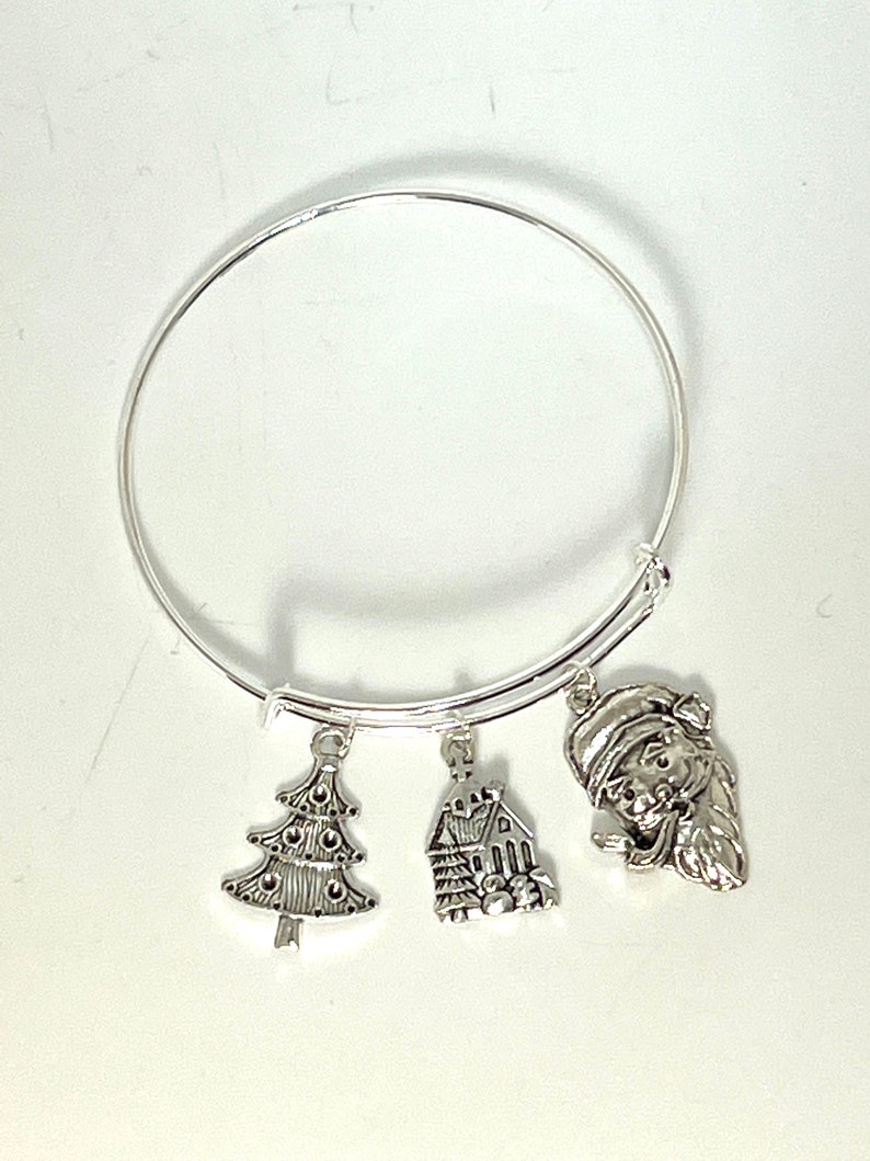 Silver Vintage Santa Claus Earrings and Bangle Charm Bracelet Set image 3