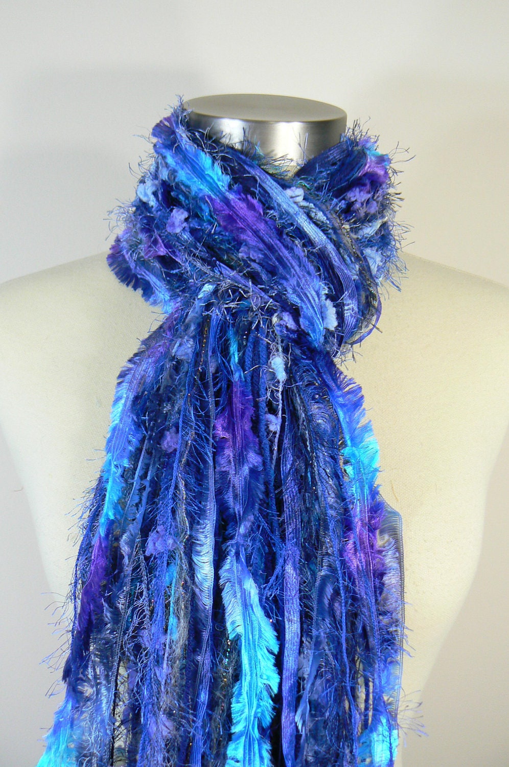 Upcycled Yarn Scarf, Fall Scarf, Scarf Necklace, Fashion Scarf, Knotted Fashion Scarf Fringe