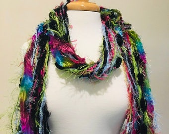 BEST SELLER - Tutti Frutti - Yarn Scarf, Necklace Scarf, Upcycled Yarn Scarf, Knotted Scarf, All Fringe Scarves Womens Scarf