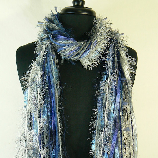 Game Day Scarf, School Colors Scarves, Blue, Gray and Silver, Unique Gift, Gift for Her, Sports Scarf,  College Scarf, Football Scarves