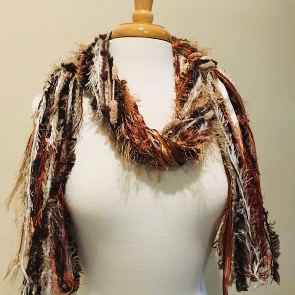 Unique Gift, Gift for Her, Copper Penny - Funky Scarves, Boho Scarves, Fall Scarves,  Rust, Copper, Ivory, Brown, Taupe and Beige