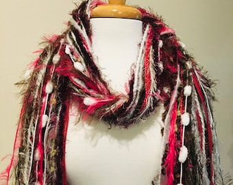 Fringe Yarn Scarf Necklace, Womens Knotted Scarves