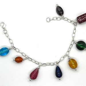 Rainbow Glass Bead Charm Bracelet with Lobster Claw Clasp - One of a Kind