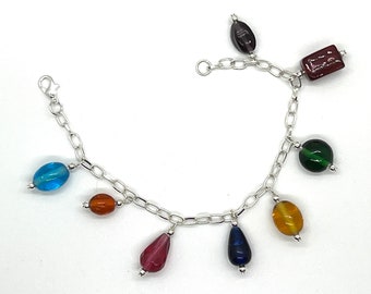 Rainbow Glass Bead Charm Bracelet with Lobster Claw Clasp - One of a Kind