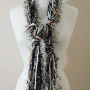 BEST SELLER Scarf Necklace, Fringe Scarf, Upcycled Yarn Scarf Safari Escape Knotted Scarf All Fringe Scarves Womens Scarf image 3