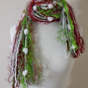 BEST SELLER Christmas Scarf, The Grinchie, Necklace Scarf, Knotted Scarf, Fringe Scarf, Lime and Red Scarf, Scarf for Christmas Party image 3