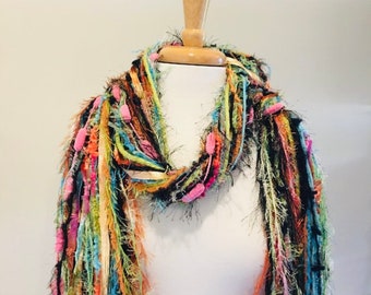 Colorful Lightweight Scarf, Womens Fringe Scarf, Knotted Scarf, Unique Gift, Gift for Sister, Gift for Aunt, Gift for Mom - Sherbert