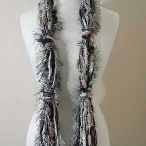 BEST SELLER Scarf Necklace, Fringe Scarf, Upcycled Yarn Scarf Safari Escape Knotted Scarf All Fringe Scarves Womens Scarf image 4