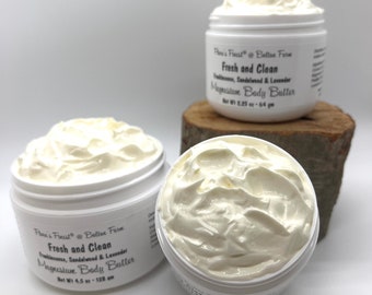 BESTSELLER Fresh and Clean Whipped Magnesium Body Butter, Frankincense, Sandalwood and Lavender, Whipped Moisturizer, PREMIUM Body Butter