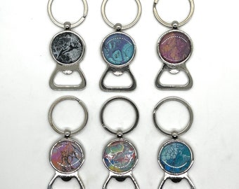 One-of-a-kind Fluid Art Keychain w/Bottle Opener, Gift for Him, Gift for Dad, Gift for Mom, Gift for Friend, Stocking Stuffer, Secret Santa