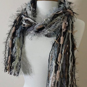 BEST SELLER Scarf Necklace, Fringe Scarf, Upcycled Yarn Scarf Safari Escape Knotted Scarf All Fringe Scarves Womens Scarf image 2