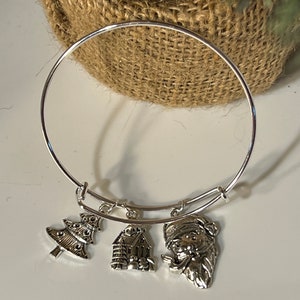Silver Vintage Santa Claus Earrings and Bangle Charm Bracelet Set image 2