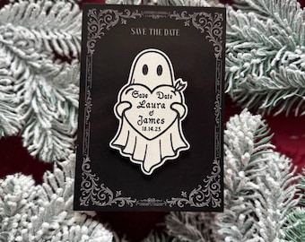 Spooky Ghost Save the Date Magnet – Gothic Wedding Favor or Halloween Engagement Announcement