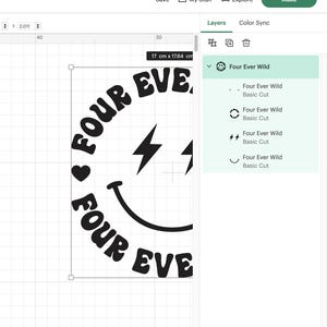 Op de afbeelding: Zwart-wit ontwerp van een smiley met bliksemschichten en de tekst "Four Ever Wild" die herhaald wordt rond de cirkel.