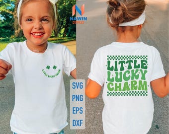 Retro Clover SVG: Little Lucky Charm, St Patricks Day Shirt (Digital Download)
