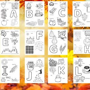 Libro para colorear con el alfabeto de otoño para imprimir para niños / Páginas para colorear educativas de la A a la Z / Maestros, educación en el hogar, diversión / 8.5x11 PDF Descargar