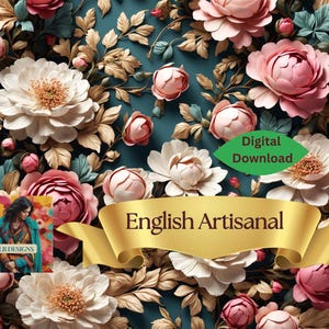 Padrão 3D Inglês Jardim Floral Artesanal Outono Verão | Impressão de alta resolução de 300 DPI, vestuário, papelaria, artesanato e muito mais