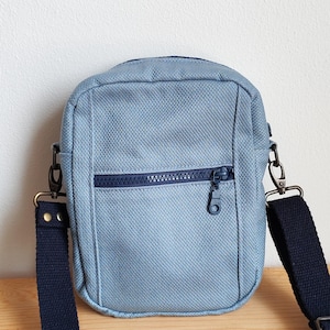 Canvas Crossbody Sling Bag - Two-Tone Blue Travel Purse with Pockets