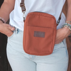 Water Repellent Canvas Crossbody Sling Bag - Leather Strap Travel Purse