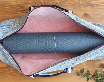 Ice Blue Denim Yoga Mat Bag - Zipper Pocket & Adjustable Strap - Fits 24" Mats