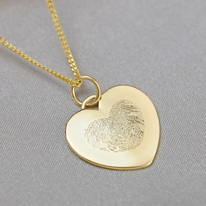 Personalized Gold Heart Necklace with Custom Engraving | Fingerprint Jewelry
