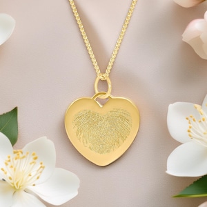 Collier en forme de coeur avec empreintes digitales - Bijoux commémoratifs en or 18 carats, or 14 carats, or 9 carats et argent sterling