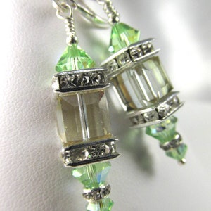 Swarovski Crystal Peridot and Color Changing Cantaloupe Cube Lantern Earrings on Silver Fill Leverbacks image 5