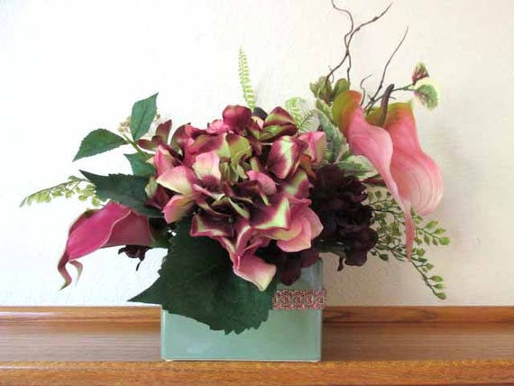 Burgundy Dark Plum and Light Yellow Silk Parrot Tulip Tall Weeping Floral Centerpiece Arrangement