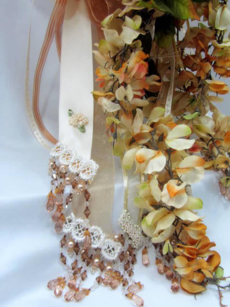 Autumn Light Golden Yellow and Pale Rust Victorian Cascading Beaded Bridal Bouquet ready to ship
