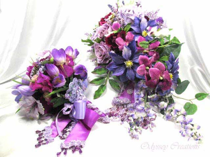 Radiant Orchid Purple, Violet, Lavender, Burgundy and White Cascading Bridal Brooch Bouquet Ready to Ship image 10