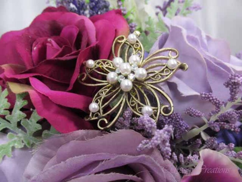 Radiant Orchid Purple, Violet, Lavender, Burgundy and White Cascading Bridal Brooch Bouquet Ready to Ship image 6