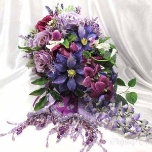 Radiant Orchid Purple, Violet, Lavender, Burgundy and White Cascading Bridal Brooch Bouquet Ready to Ship image 5