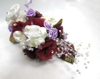 Large Beaded Hair Clip in Burgundy, Cream, Lavender, Marsala Red - Mulberry Memories Collection - Ready to Ship