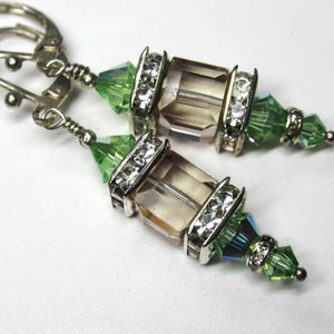 Swarovski Crystal Peridot and Color Changing Cantaloupe Cube Lantern Earrings on Silver Fill Leverbacks image 9
