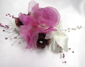 Orchid, Cream, Burgundy Medium Hair Clip, Mulberry Memories Collection - Ready to Ship