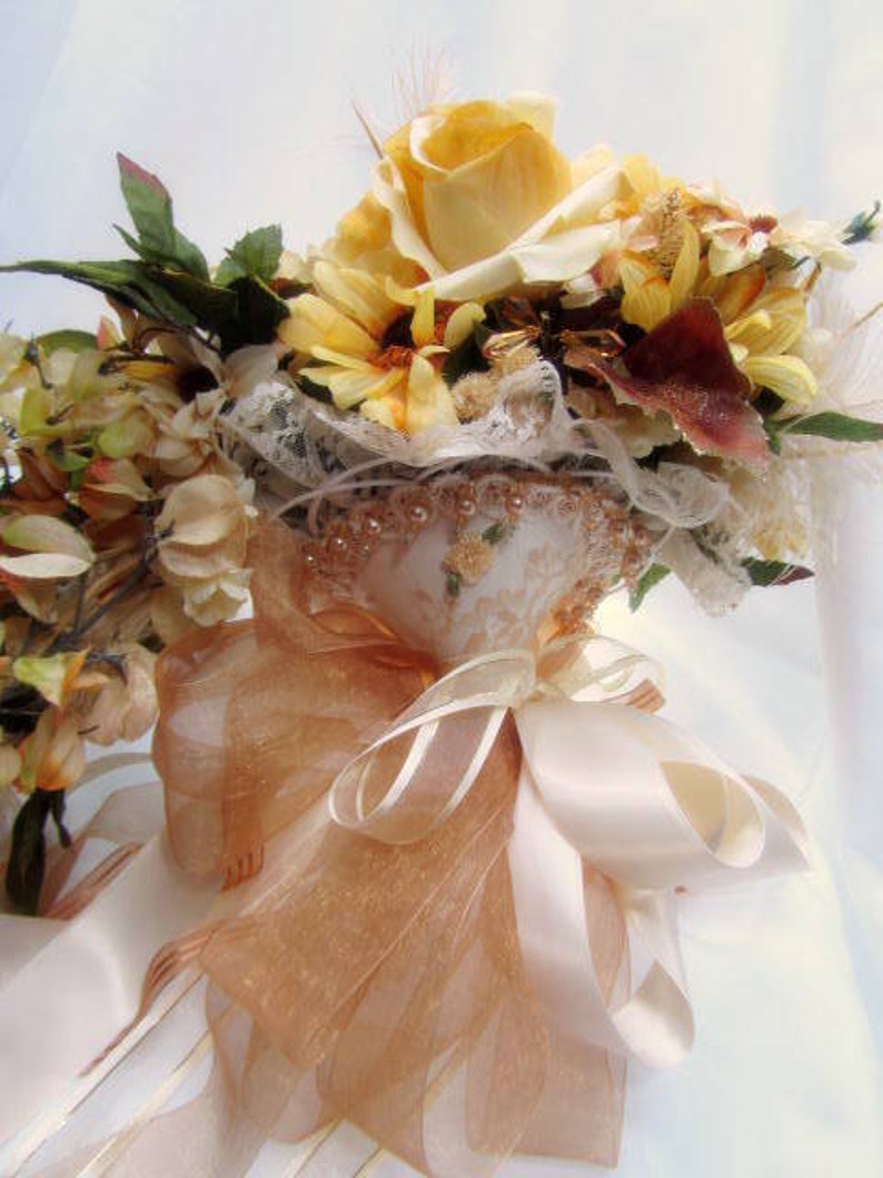 Autumn Light Golden Yellow and Pale Rust Victorian Cascading Beaded Bridal Bouquet ready to ship