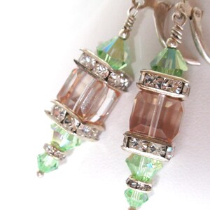 Swarovski Crystal Peridot and Color Changing Cantaloupe Cube Lantern Earrings on Silver Fill Leverbacks image 4