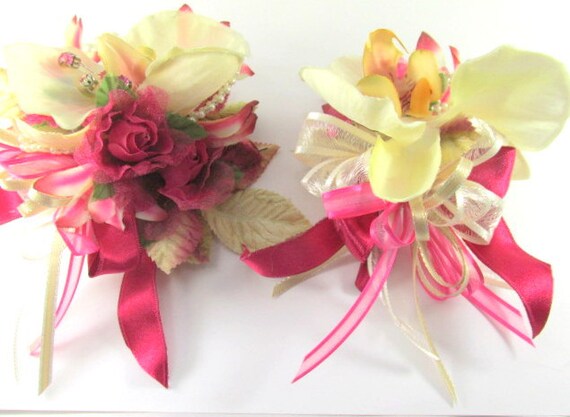 “USA” Hair Fabric Flower Clip Pin Orchid Women Lady Sheer cymbidium Beach Red